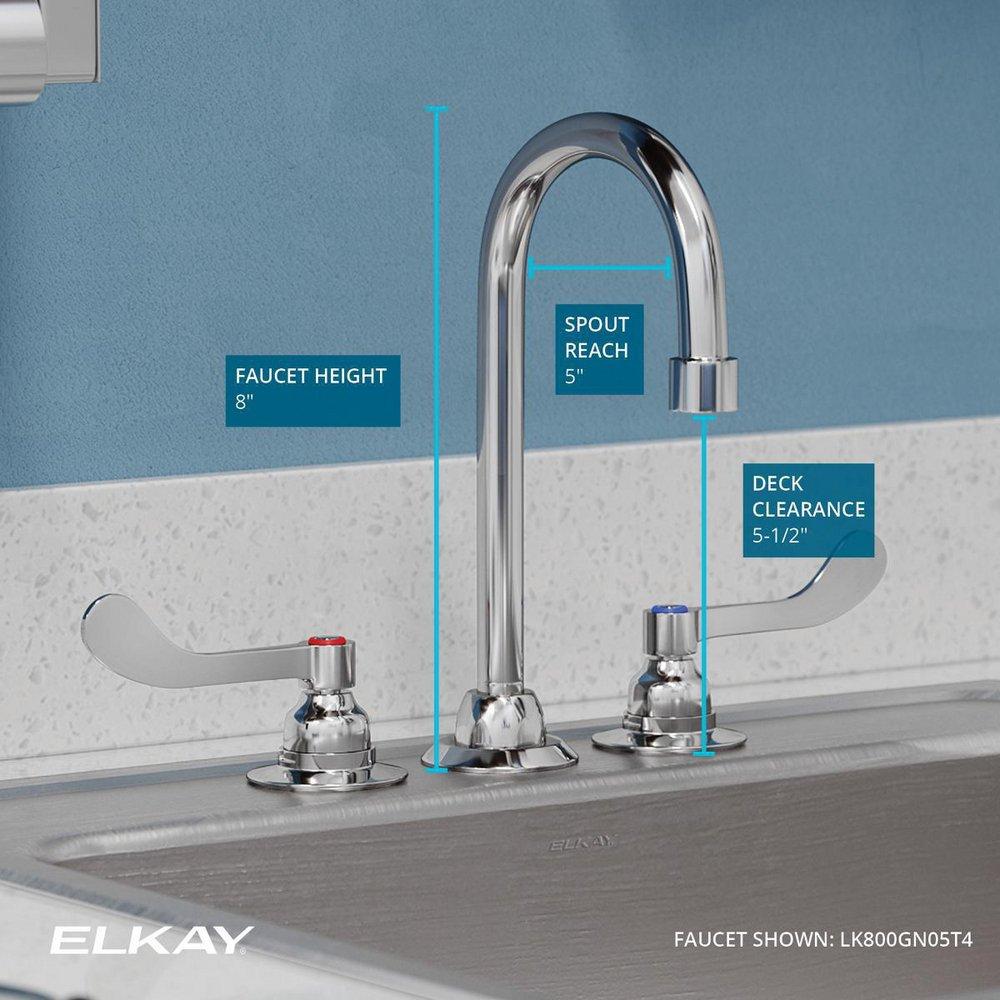 Elkay Polished Chrome Two Wristblade Handle Deck Mount Service Faucet 
