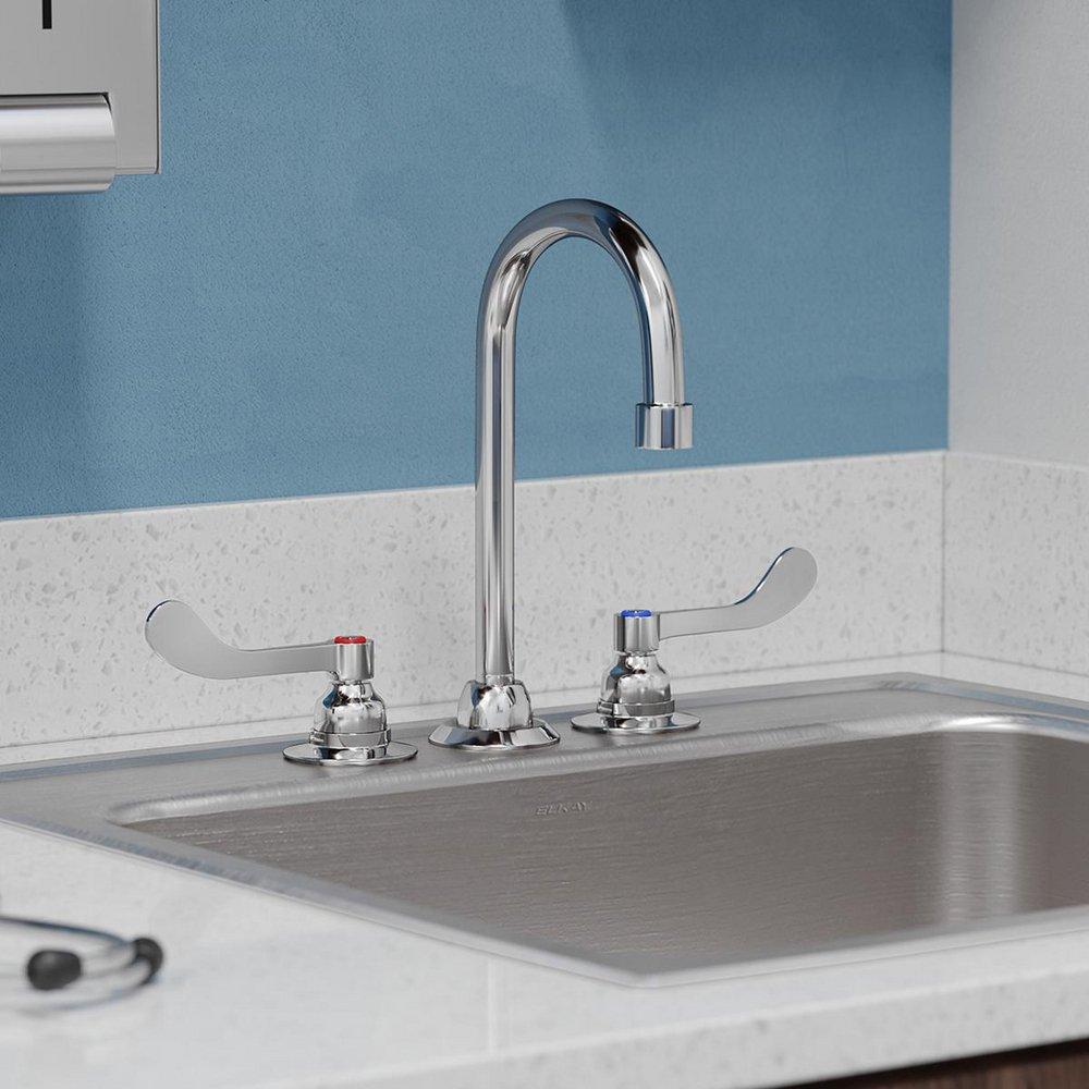 Elkay Polished Chrome Two Wristblade Handle Deck Mount Service Faucet 