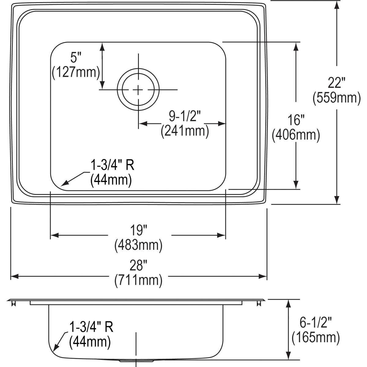 Elkay Lustrous Satin 19 x 18 in. Stainless Steel Single Bowl Drop-in Kitchen Sink in Lustrous Satin 