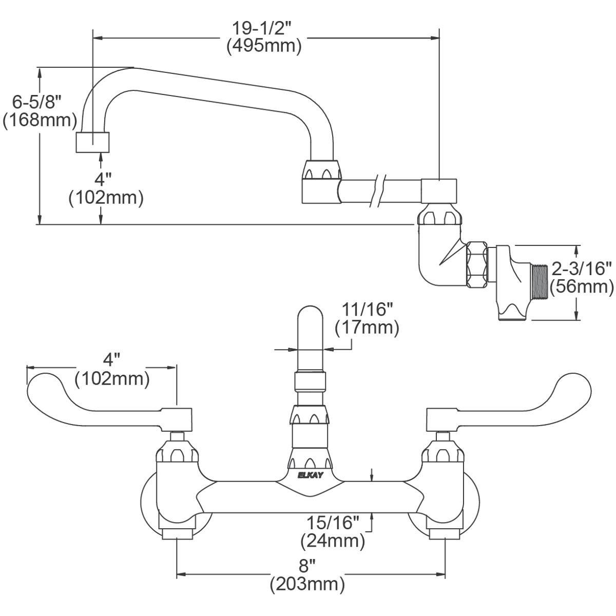 Elkay Chrome 2.2 gpm Double Lever Handle Wall Mount Commercial Swing Faucet 