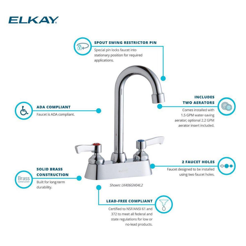 Elkay Chrome 2.2 gpm Double Lever Handle Deckmount Commercial Faucet 