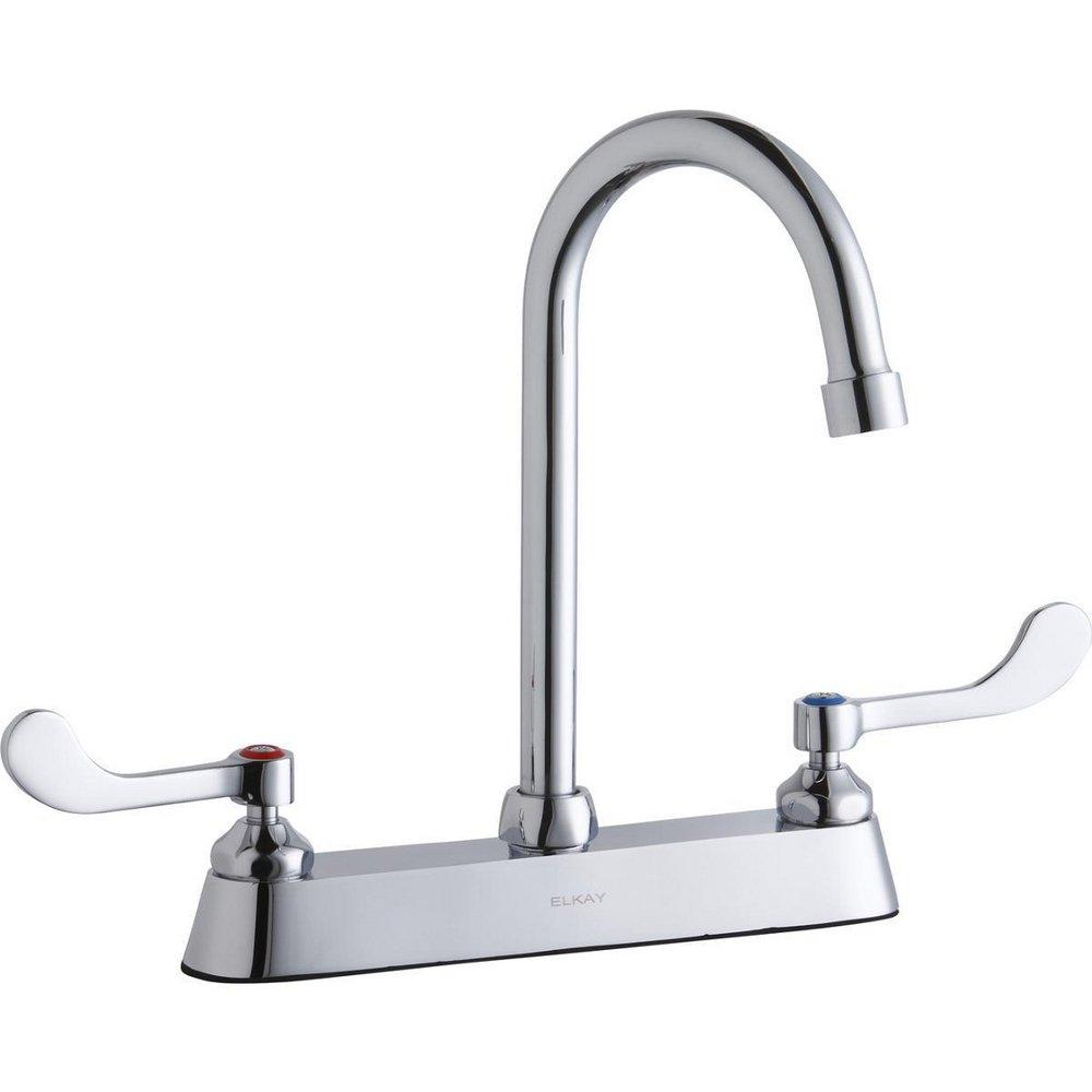 Elkay Polished Chrome Two Wristblade Handle Deck Mount Service Faucet 