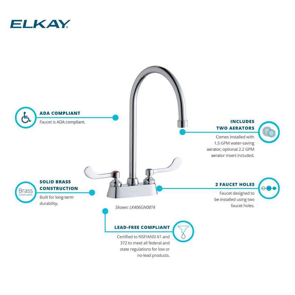 Elkay Polished Chrome Two Wristblade Handle Deck Mount Service Faucet 