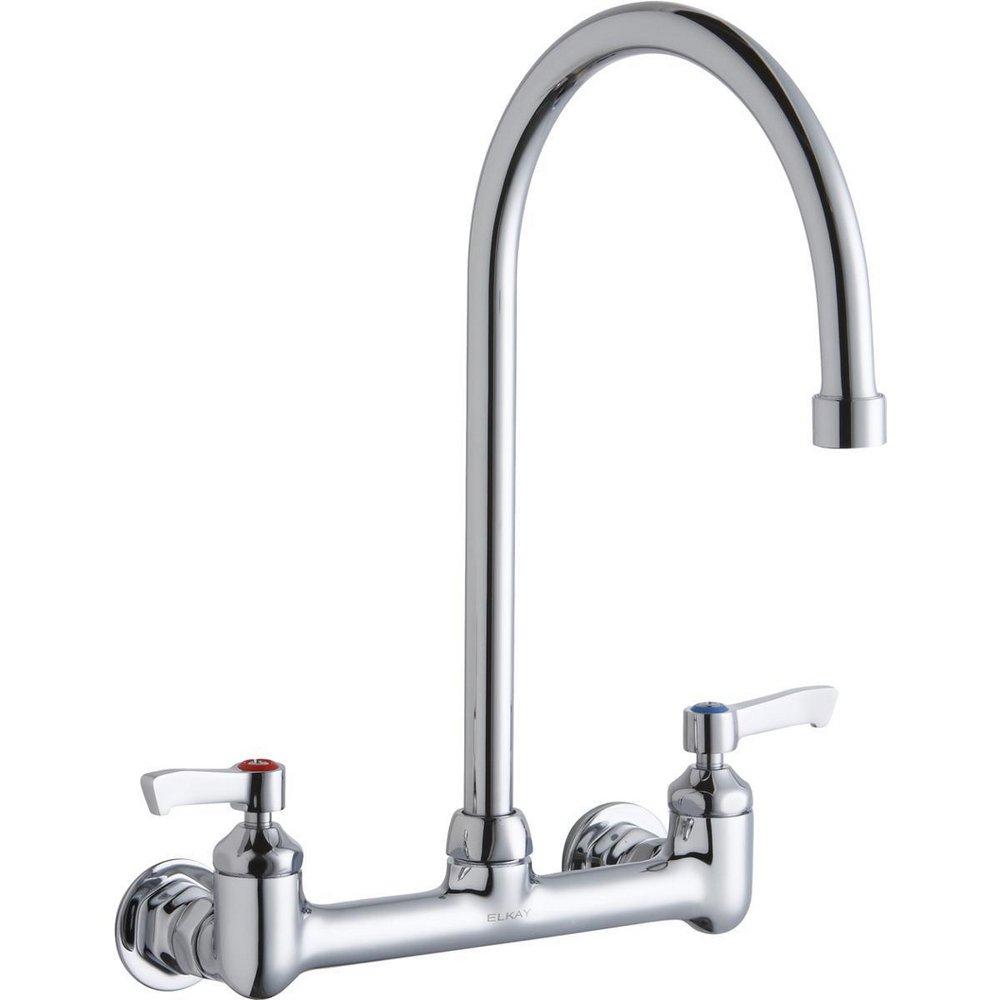 Elkay Chrome 2.2 gpm Double Lever Handle Gooseneck Wall Mount Commercial Faucet 