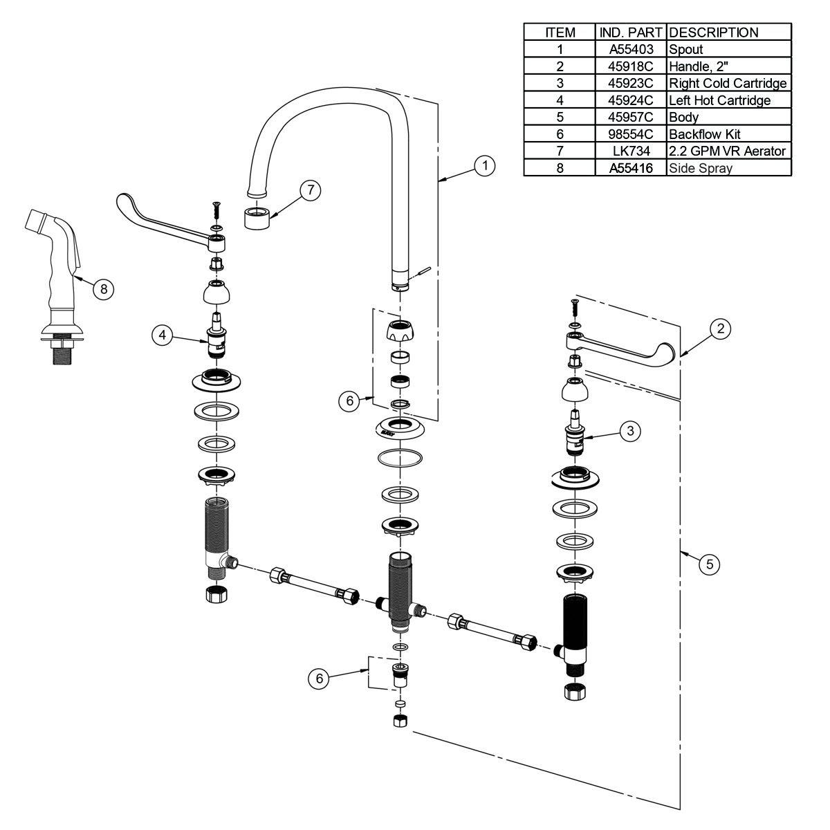 Elkay Polished Chrome Two Lever Handle Deck Mount Service Faucet 