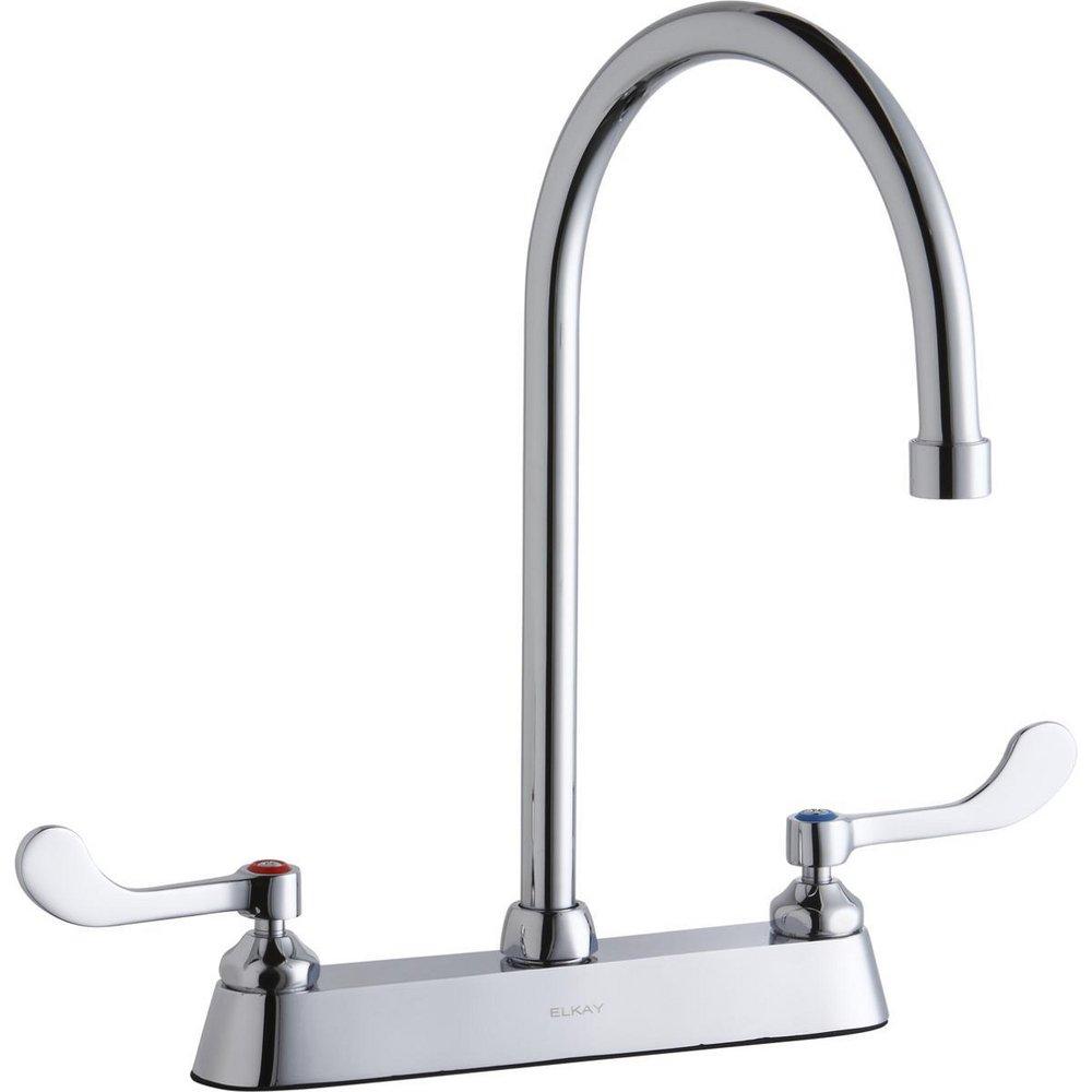 Elkay Polished Chrome Two Wristblade Handle Deck Mount Service Faucet 
