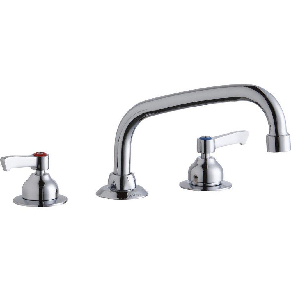 Elkay Polished Chrome 3-Hole Deckmount Food Service Centerset Faucet with Double Lever Handle and Spout Reach 