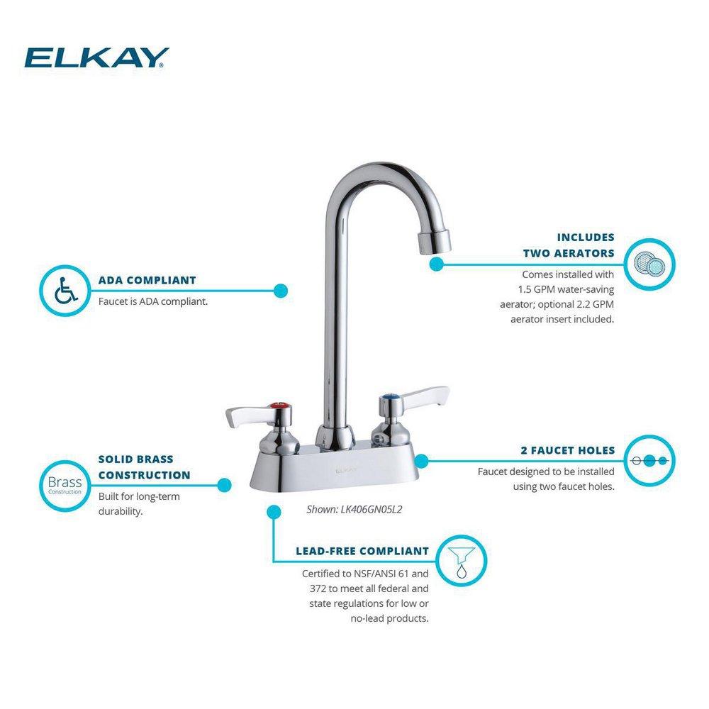 Elkay Polished Chrome Two Lever Handle Deck Mount Service Faucet 