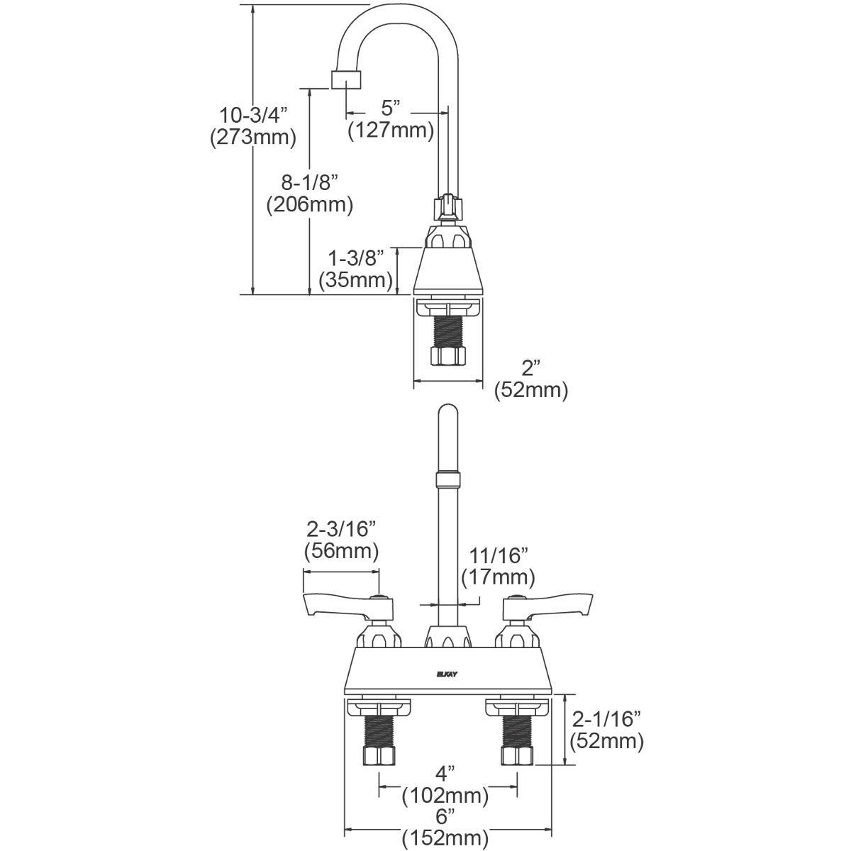 Elkay Polished Chrome Two Lever Handle Deck Mount Service Faucet 