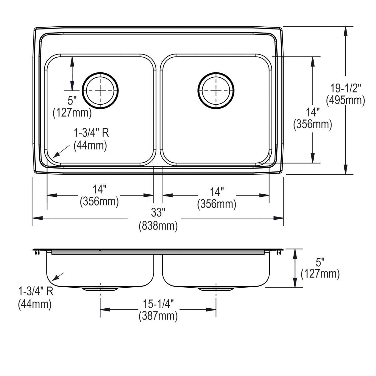 Elkay Lustertone 33 x 19-1/2 in. Stainless Steel Double Bowl Drop-in Kitchen Sink in Lustertone 