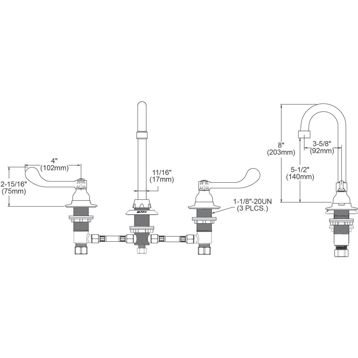 Elkay Polished Chrome Two Wristblade Handle Deck Mount Service Faucet 