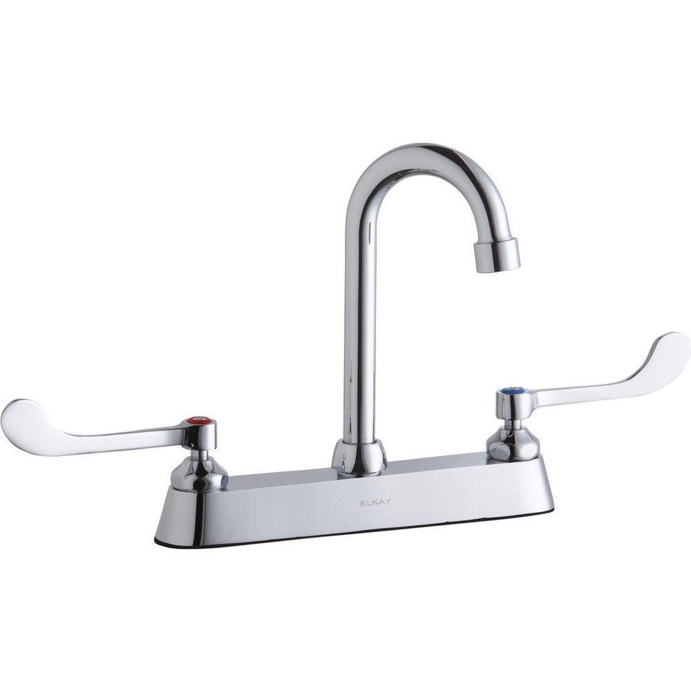 Elkay Polished Chrome Double Wristblade Handle Gooseneck Deckmount Commercial Faucet 