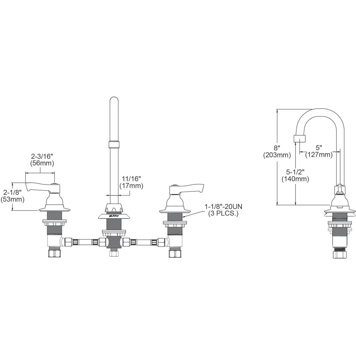 Elkay Chrome Two Handle Lever Deck Mount Service Faucet 