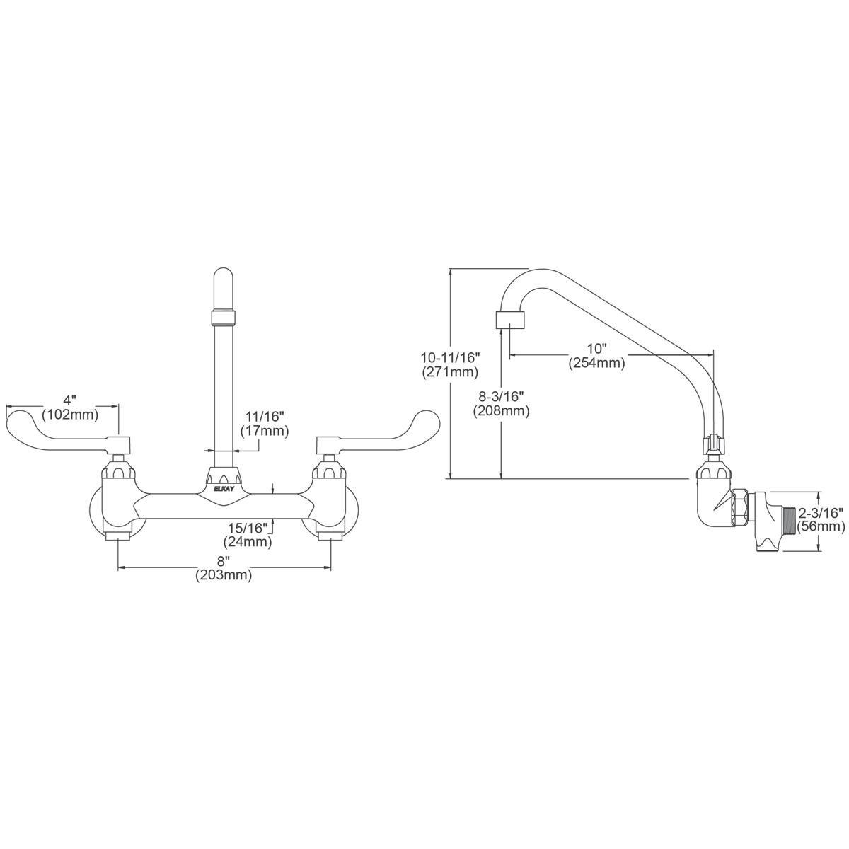 Elkay Polished Chrome Two Handle Wall Mount Food Service Faucet in Polished Chrome 