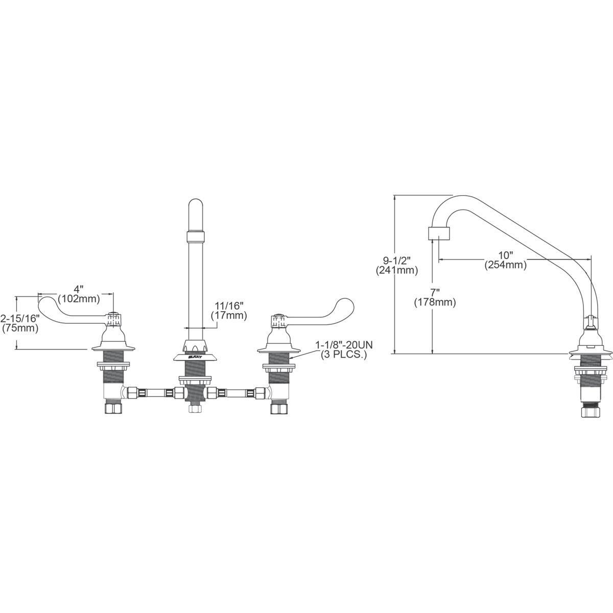 Elkay Polished Chrome 3-Hole Deckmount Food Service Centerset Faucet with Double Wristblade Handle and 10 in. Spout Reach 