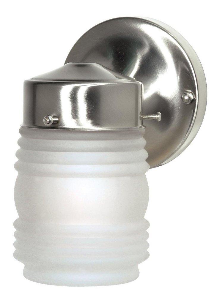 NUVO Brushed Nickel 8-1/2 in. 60W Medium Lantern with Frosted Glass Mason Jar 