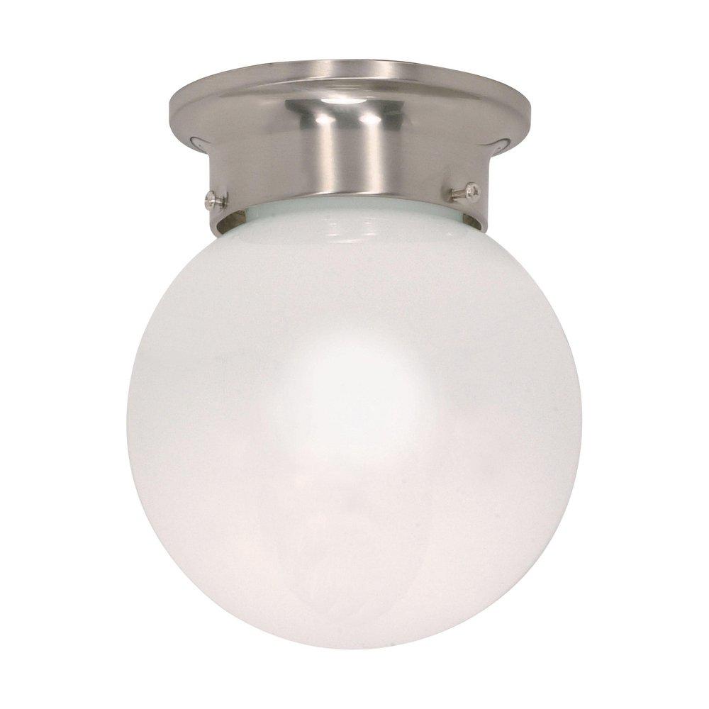 NUVO Brushed Nickel 1 Light 60W A19 Flush Mount Glass Ball Ceiling Fixture 