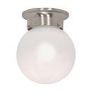 1 Light 60W A19 Flush Mount White Glass Ball Ceiling Fixture Brushed Nickel
