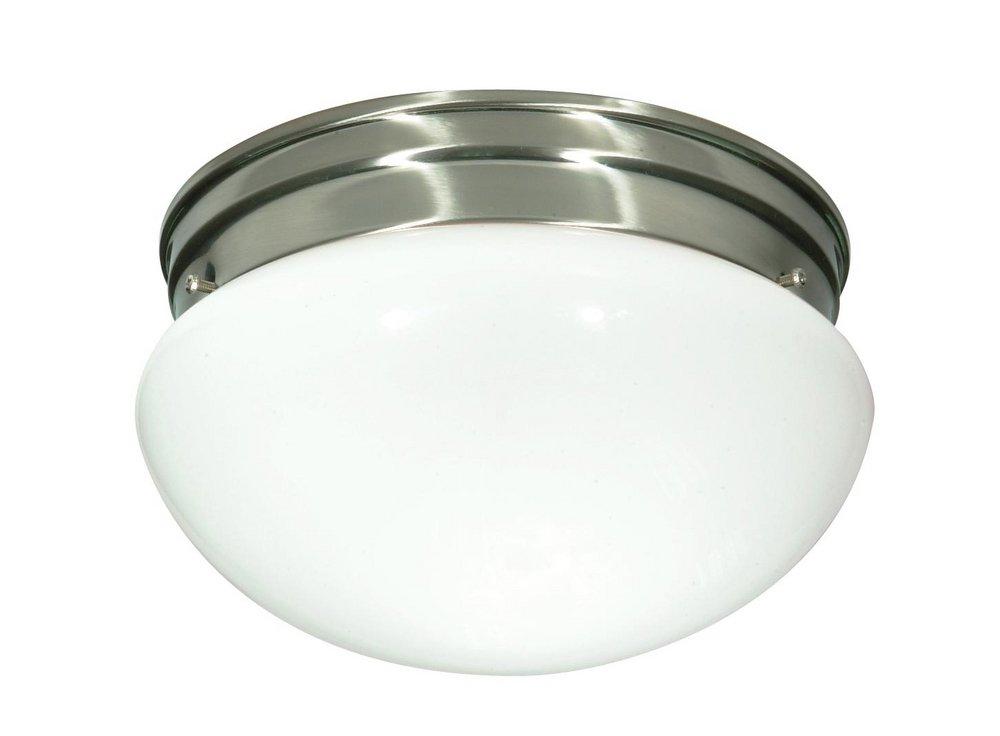 NUVO Brushed Nickel 2 Light 60W 9-1/2 in. Flush Mount White Mushroom Ceiling Fixture 