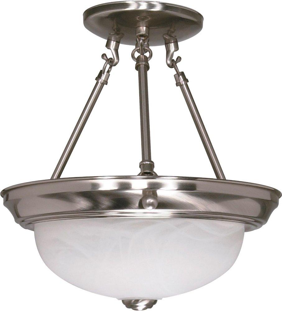 NUVO Brushed Nickel 12 x 11-3/8 in. 60 W 2-Light Medium Semi-Flush Mount Ceiling Fixture 