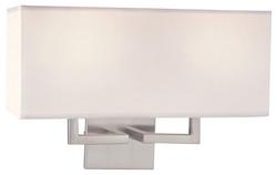 60W 16 in. 2-Light LED Wall Sconce in Brushed Nickel with Off White Fabric Shade