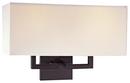 60W 16 in. 2-Light LED Wall Sconce in Bronze with Off White Fabric Shade