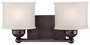 7-1/2 in. 100W 2-Light Bath Light in Lathan Bronze with Etched Box Pleat Glass Shade