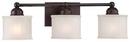 7-1/2 in. 100W 3-Light Bath Light in Lathan Bronze with Etched Box Pleat Glass Shade