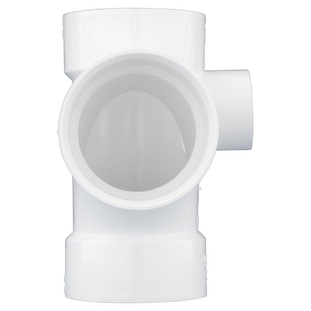 White PVC DWV Sanitary Tee with 2 
