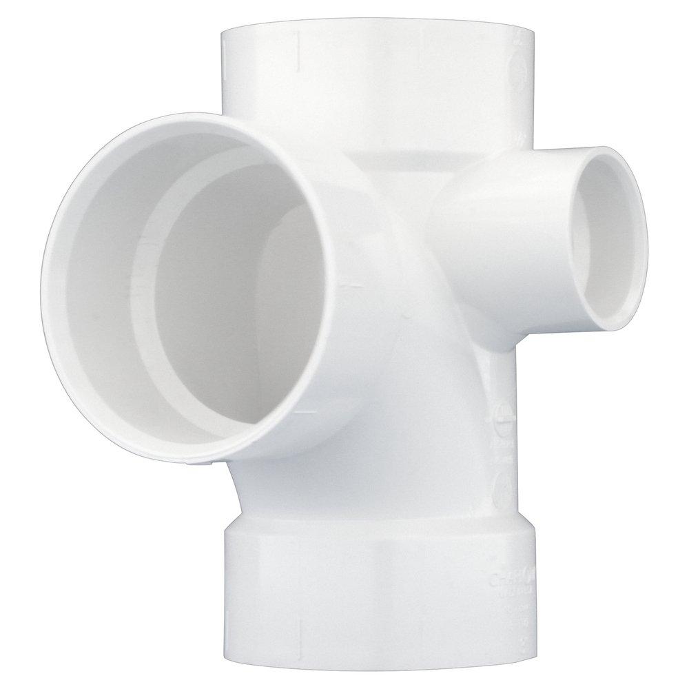 White PVC DWV Sanitary Tee with 2 
