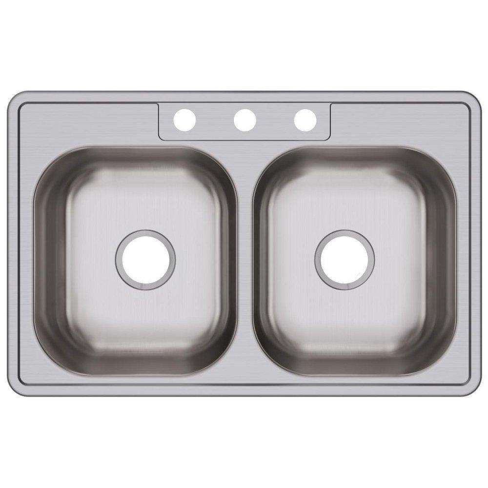 Dayton Satin 33 x 21-1/4 in. Stainless Steel Double Bowl Drop-in Kitchen Sink in Satin 