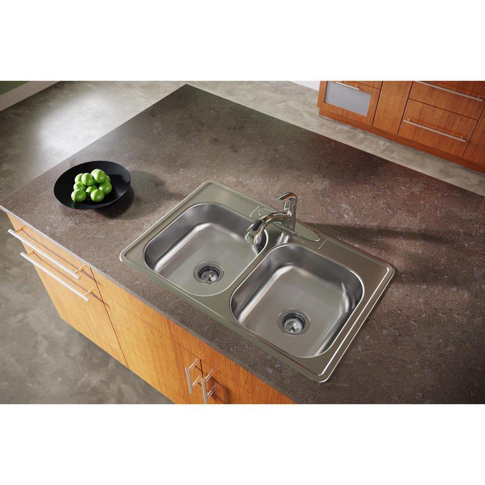 Dayton Satin 33 x 21-1/4 in. Stainless Steel Double Bowl Drop-in Kitchen Sink in Satin 