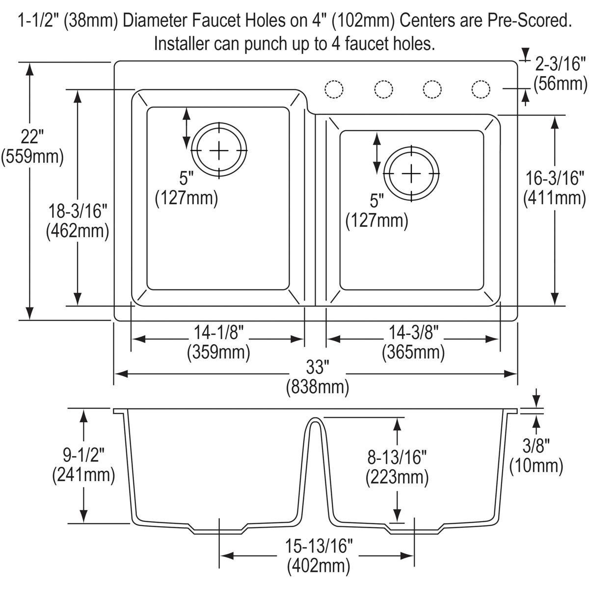 Dayton Satin 33 x 21-1/4 in. Stainless Steel Double Bowl Drop-in Kitchen Sink in Satin 