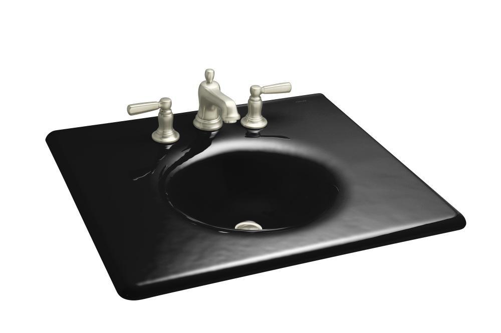 KOHLER Black Black&trade; 25-5/8 in. 3-Hole 1-Bowl Enameled Cast Iron Vanity Top Lavatory Sink 