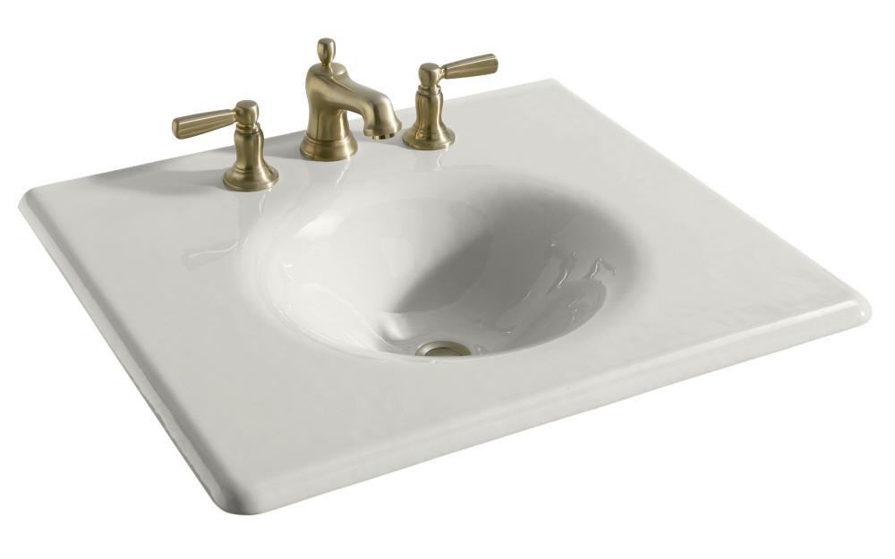 KOHLER White Rectangular Cast Iron Vanity Top Bathroom Sink with Single Faucet Hole 