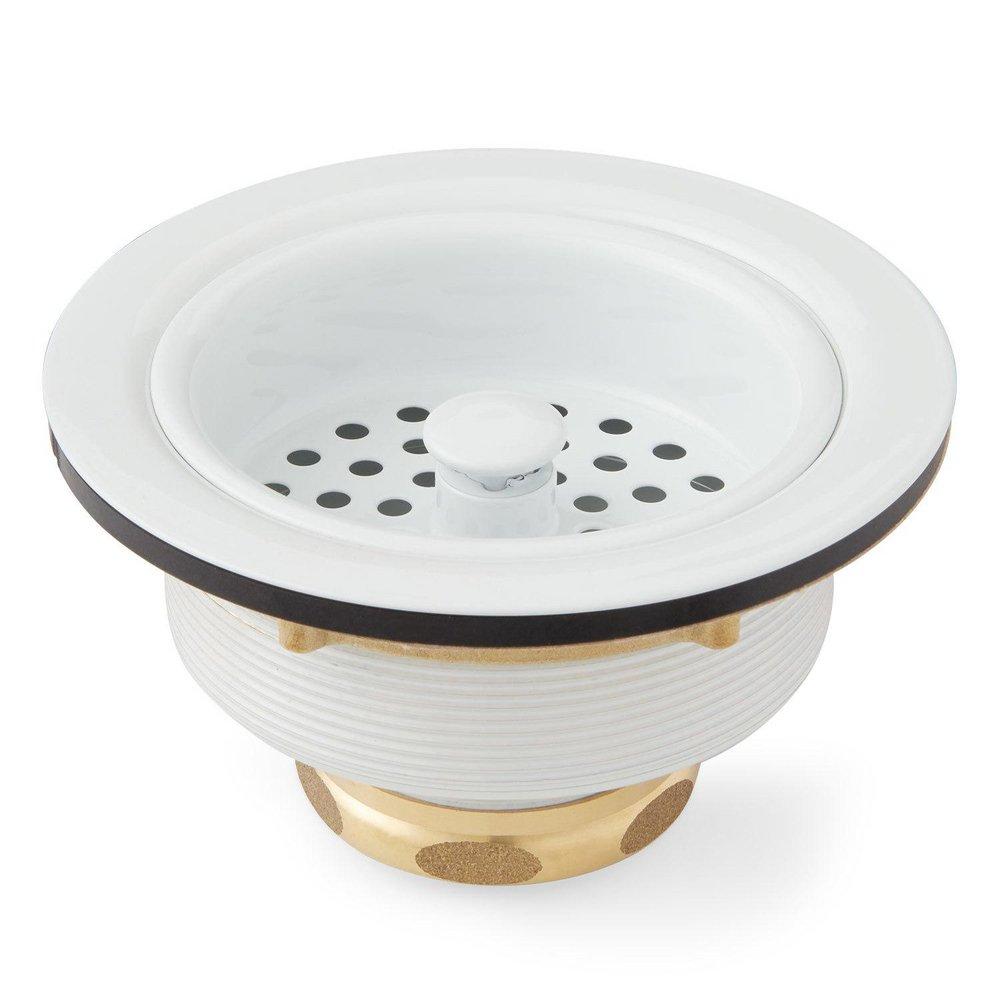 Signature Hardware White 3-1/2 in. Solid Brass Basket Strainer with Lift Stopper 