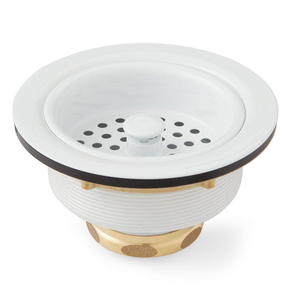 Signature Hardware White 3-1/2 in. Solid Brass Basket Strainer with Lift Stopper 
