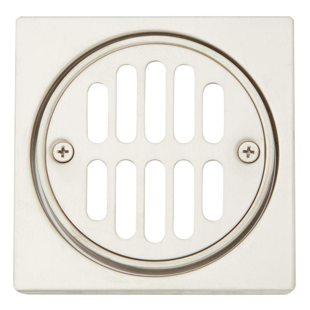 Signature Hardware Brushed Nickel 4-1/4 in. Square Shower Drain Cover with Round Strainer 