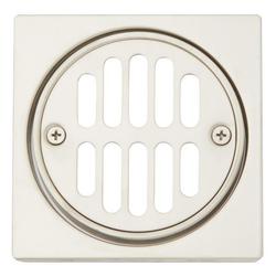 4-1/4 in. Square Shower Drain Cover with Round Strainer in Brushed Nickel