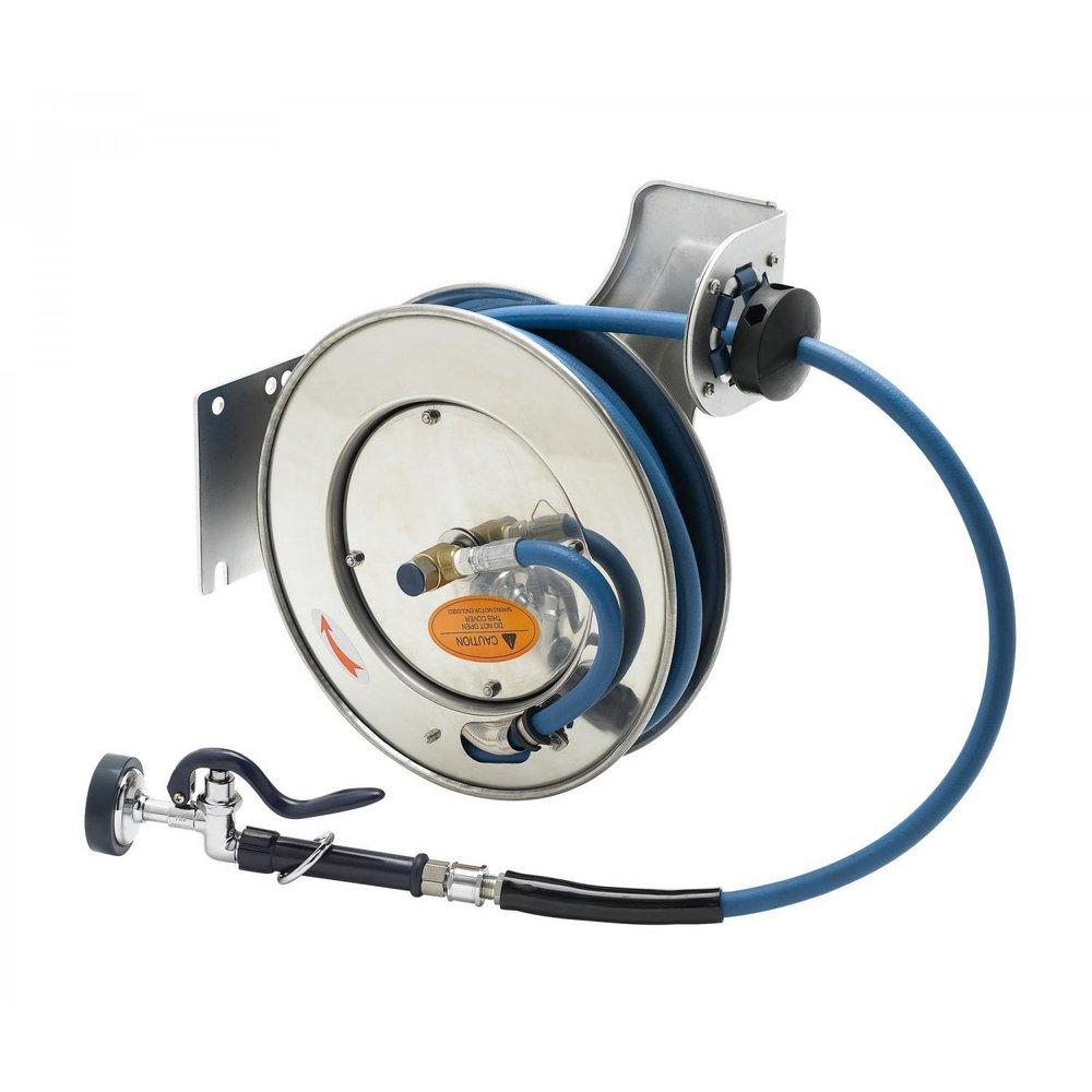 T&S Brass Stainless Steel 3/8 in. Hose Reel with Spray Valve in Stainless Steel with Blue 