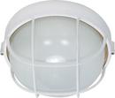 60W 1-Light Round Caged Die-Cast Bulkhead Light with Glass Lens in Semi Gloss White