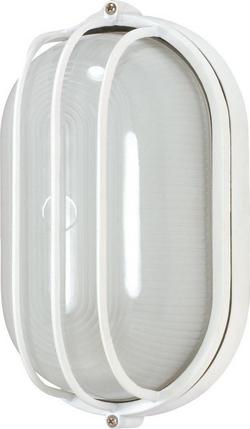 60W 1-Light Oval Caged Die Cast Bulkhead Light with Glass Lens in Semi Gloss White