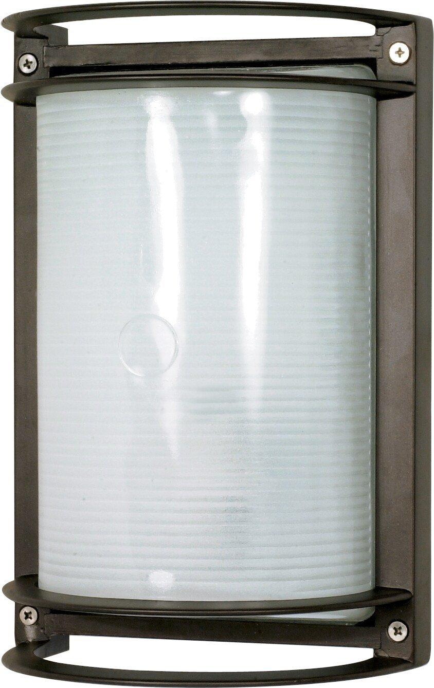 NUVO Architectural Bronze 10 in. 60W 1-Light Rectangular Die-Cast Bulkhead Light with Glass Lens 