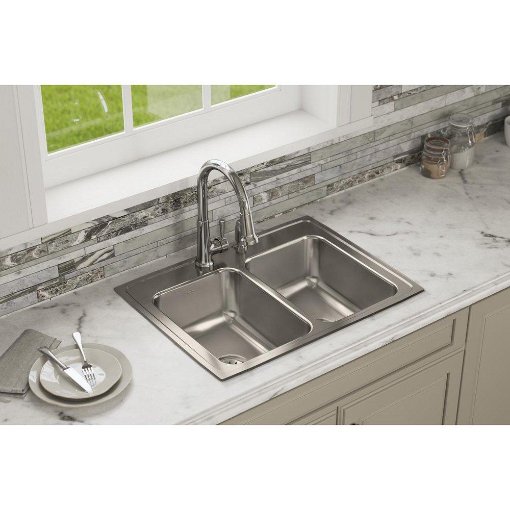 Elkay Lustrous Satin 29 x 22 in. Stainless Steel Double Bowl Drop-in Kitchen Sink in Lustrous Satin 