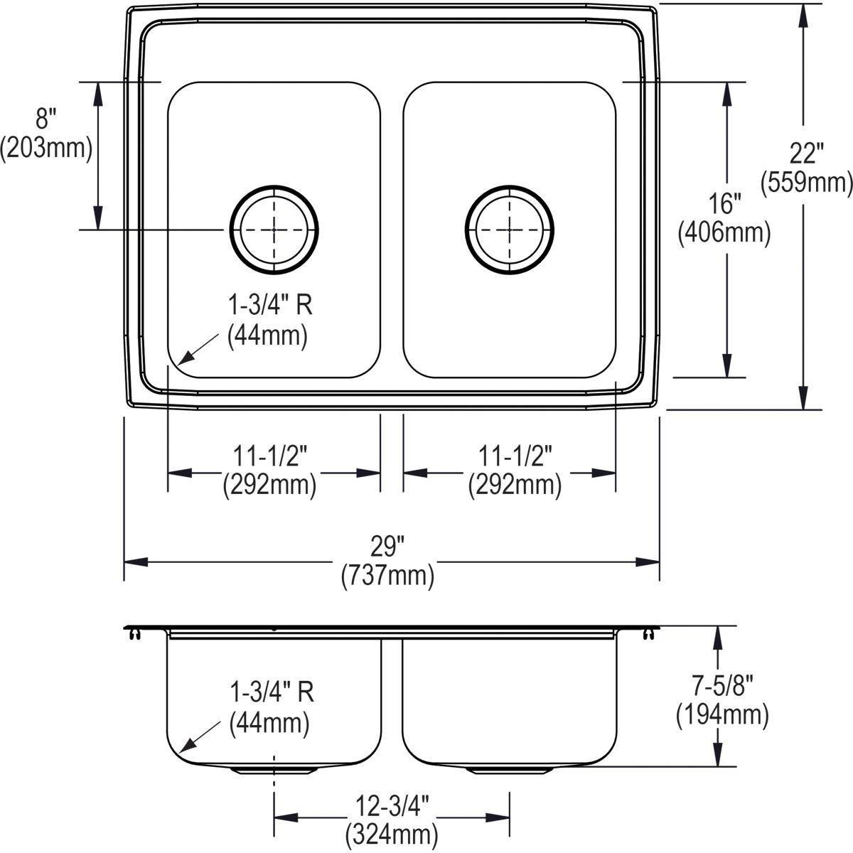 Elkay Lustrous Satin 29 x 22 in. Stainless Steel Double Bowl Drop-in Kitchen Sink in Lustrous Satin 