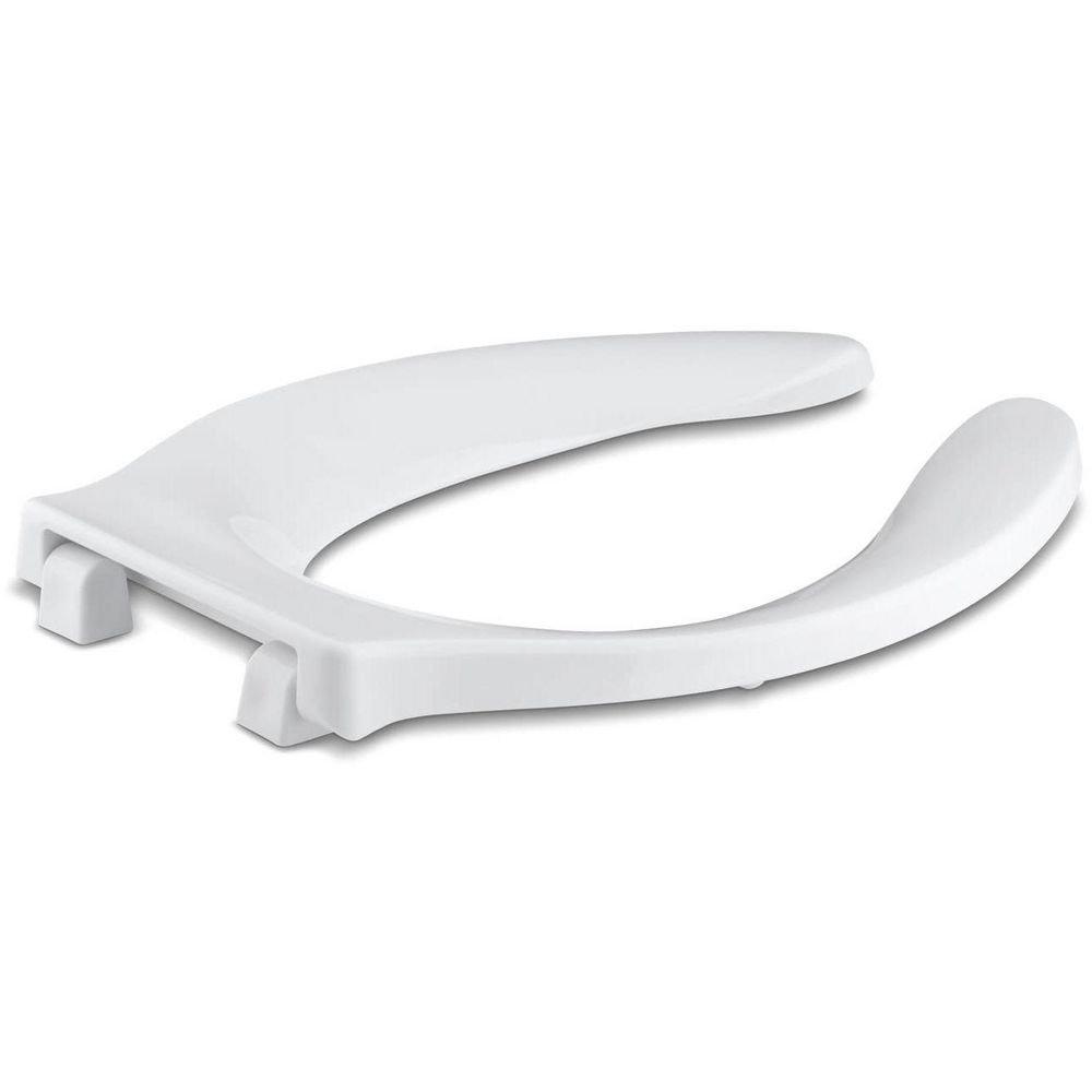 KOHLER White Elongated Open Front Toilet Seat with Integrated Handle and Self-Sustaining Check Hinge 