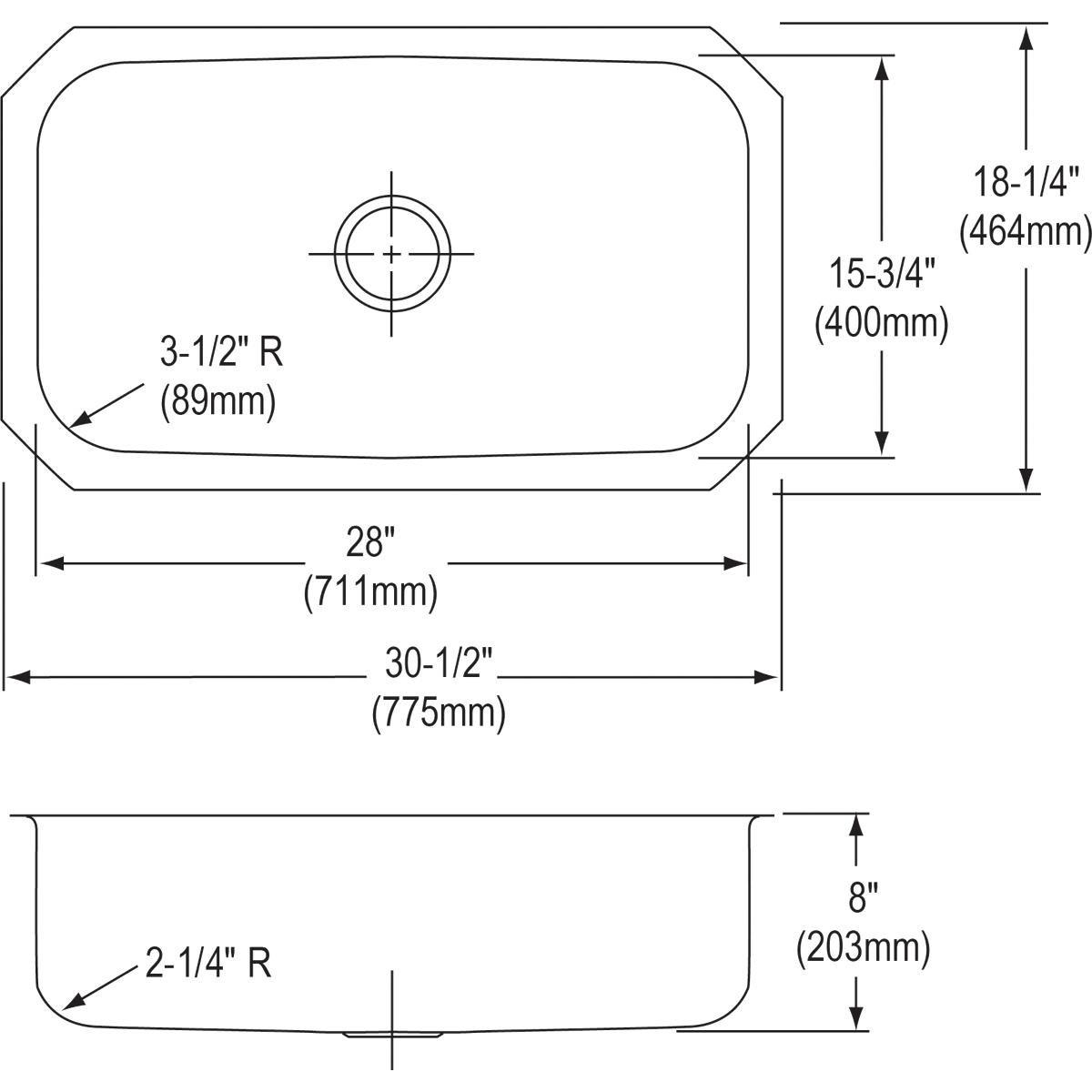 Dayton Radiant Satin 30-1/2 x 18-1/4 in. No Hole Stainless Steel Single Bowl Undermount Kitchen Sink 