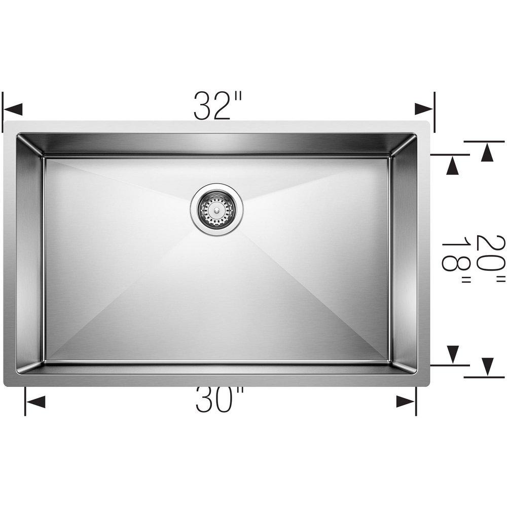 BLANCO Polished Satin 32 x 20 in. No Hole Stainless Steel Single Bowl Undermount Kitchen Sink 