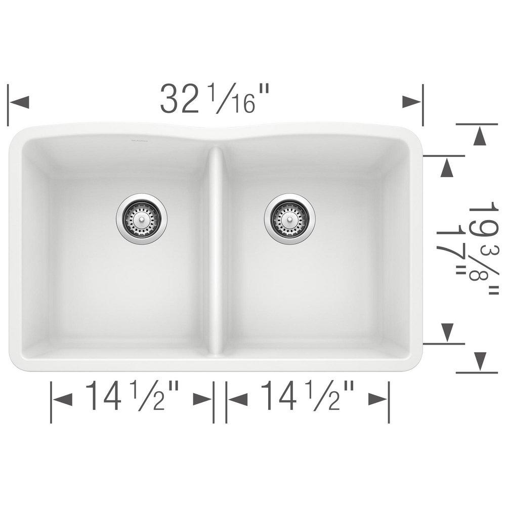 BLANCO White 32 x 19-1/4 in. No Hole Composite Double Bowl Undermount Kitchen Sink 
