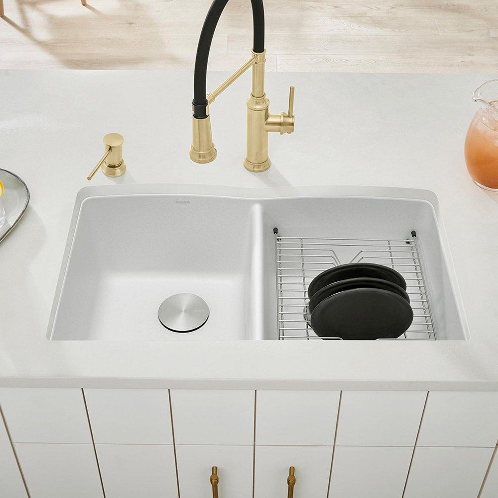 BLANCO White 32 x 19-1/4 in. No Hole Composite Double Bowl Undermount Kitchen Sink 